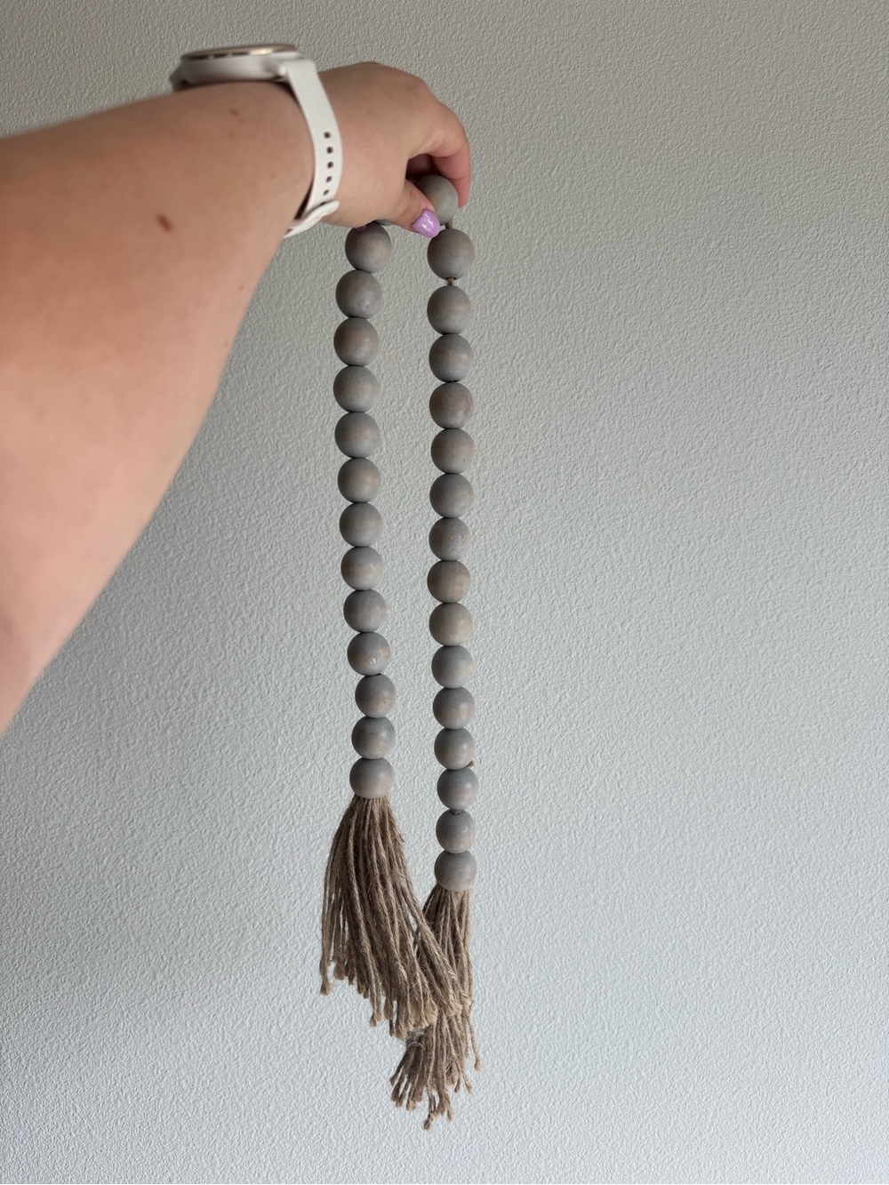 Neutral Gray Wood Bead Decor with Tassels